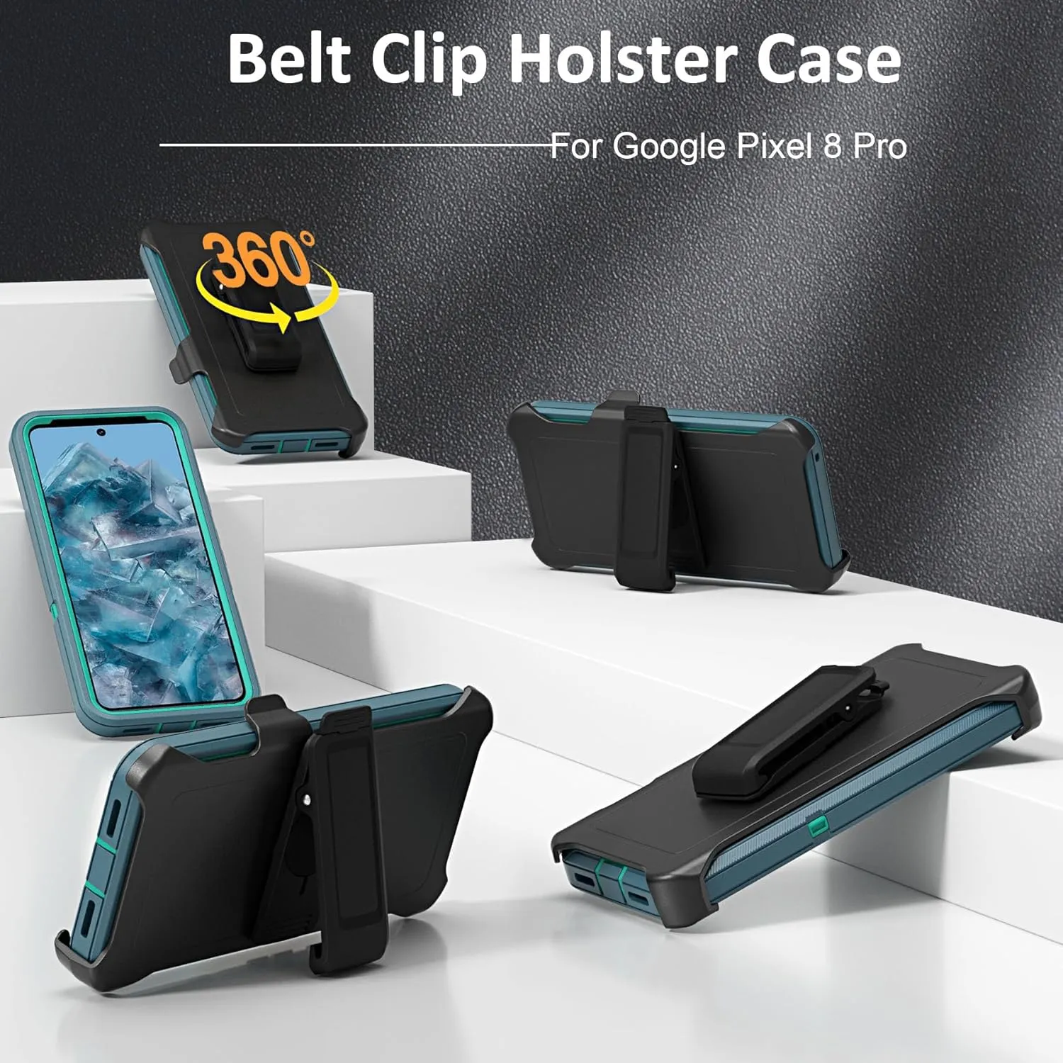 Google Pixel 8 Pro Case With Belt Clip Holster - Heavy Duty Rugged Shockproof Full Body Protection Kickstand Phone Case for 6.7-inch Pixel 8 Pro (Dark Green)