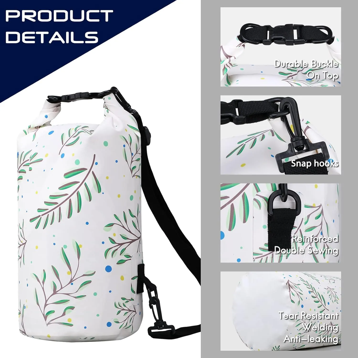Haimont Waterproof Dry Bag Floating Dry Sack Roll Top Drybag Backpack for Kayaking, Rafting, Boating, Fishing with IPX8 Waterproof Phone Case, Palm Leaves, 20L