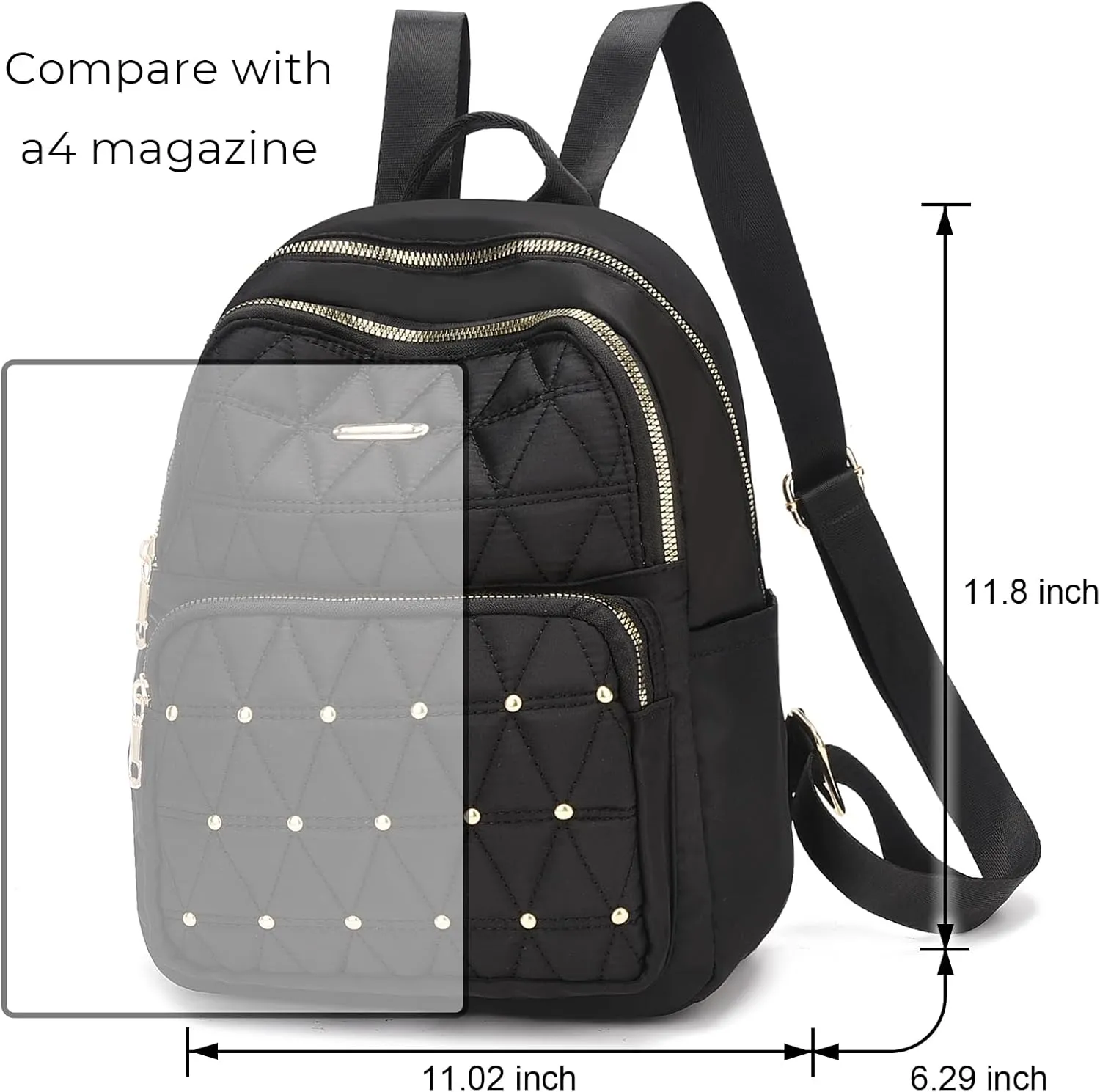 I IHAYNER Mini Backpack for Women Nylon Travel Purse Shoulder Bag for College Work Casual Lightweight Daypack for Ladies Pure Black
