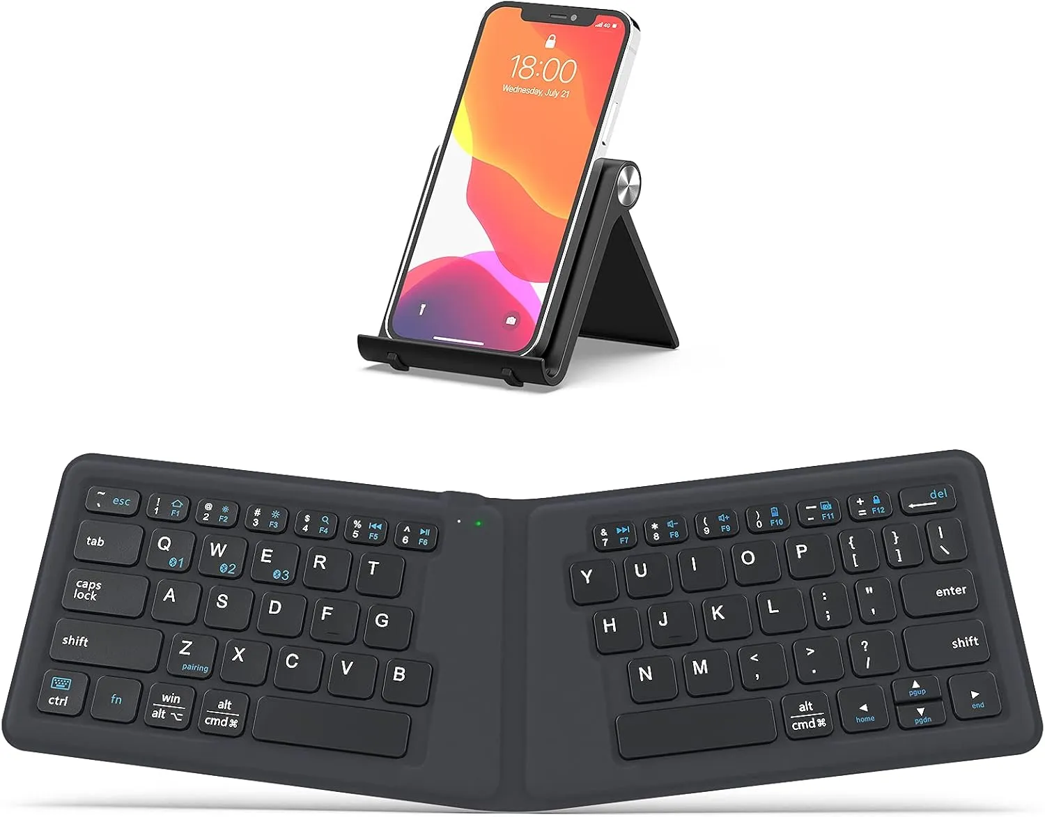 iClever Folding Keyboard, BK06 Foldable Bluetooth Keyboard with PU Leather Cover, Ergonomic Design, Tri-Device Connection, USB-C Charge  Portable Travel for iPhone, iPad, Tablet, Laptop