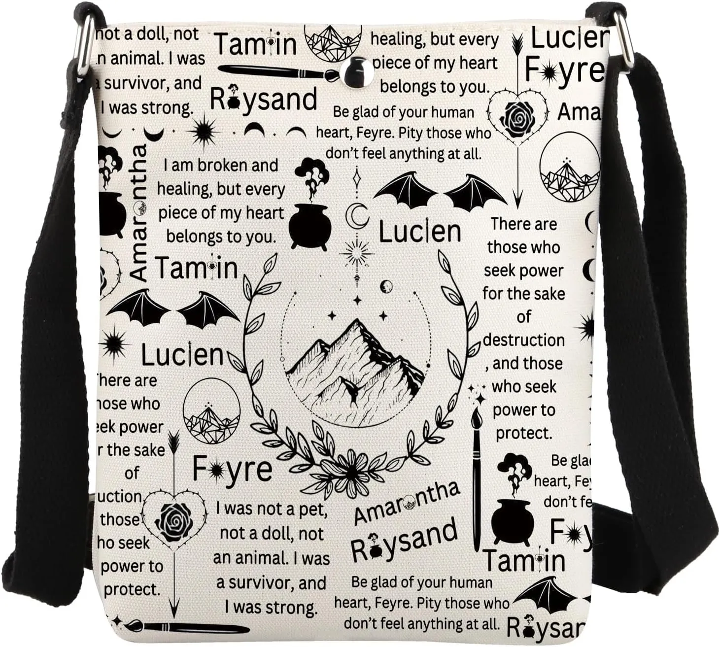 JYTAPP Court Merch Crossbody Bag Book Lover Gift Roses Thorns Dragon Fantasy Book Bag Gift Bookworm Bookish Court Fans Gift