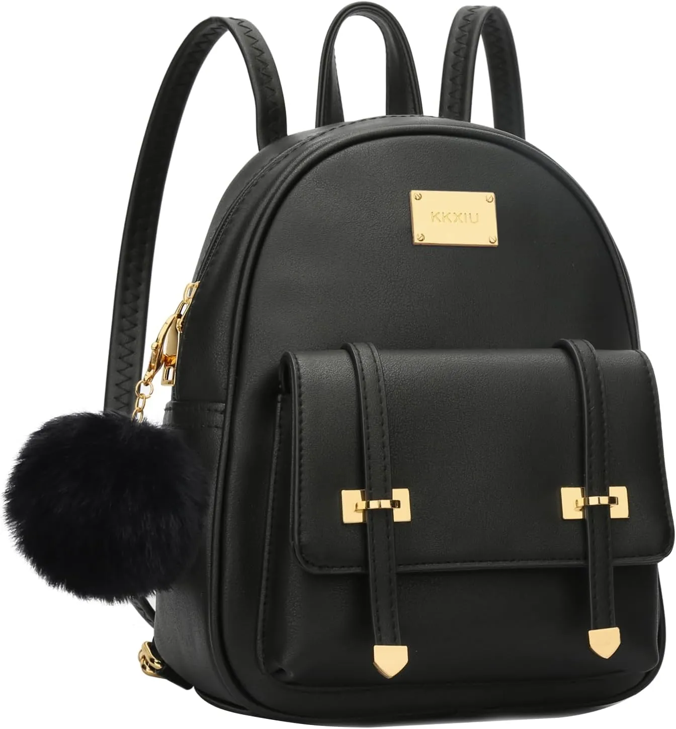 KKXIU Girls Small Backpack Purse Vegan Leather Mini Bookbag for Women Cute Teen Pompom Daypack