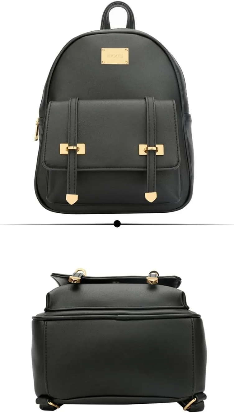 KKXIU Girls Small Backpack Purse Vegan Leather Mini Bookbag for Women Cute Teen Pompom Daypack