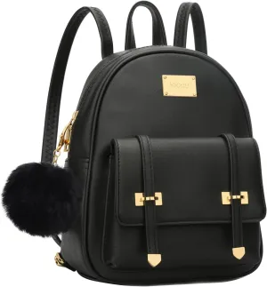 KKXIU Girls Small Backpack Purse Vegan Leather Mini Bookbag for Women Cute Teen Pompom Daypack