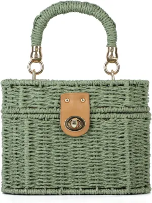 KUANG! Handwoven Basket Straw Purse for Women Woven Straw Rattan Shoulder Bag Vintage Beach Tote Bag