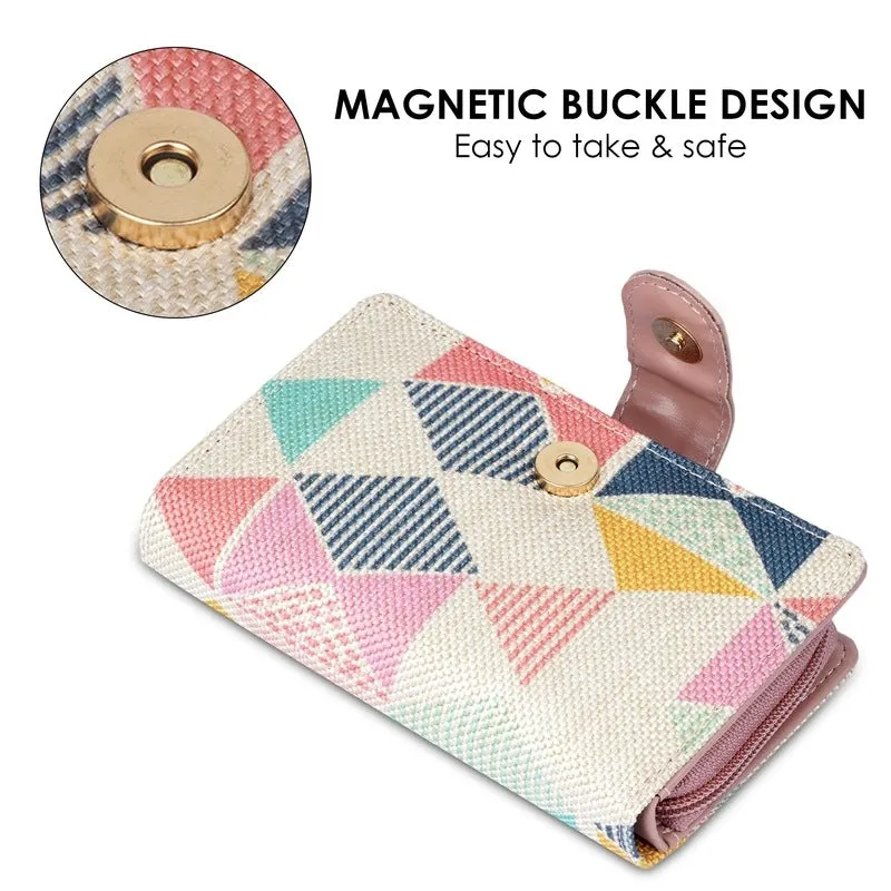 Ladies Wallet Clutch - Stylish Vegan Leather & Fabric | Bifold | Multicolour-Hexagon