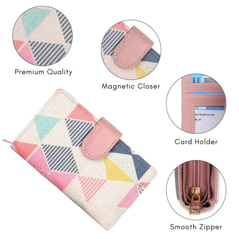 Ladies Wallet Clutch - Stylish Vegan Leather & Fabric | Bifold | Multicolour-Hexagon