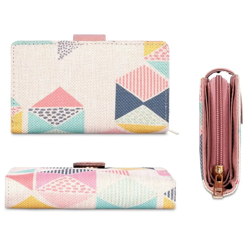 Ladies Wallet Clutch - Stylish Vegan Leather & Fabric | Bifold | Multicolour-Hexagon