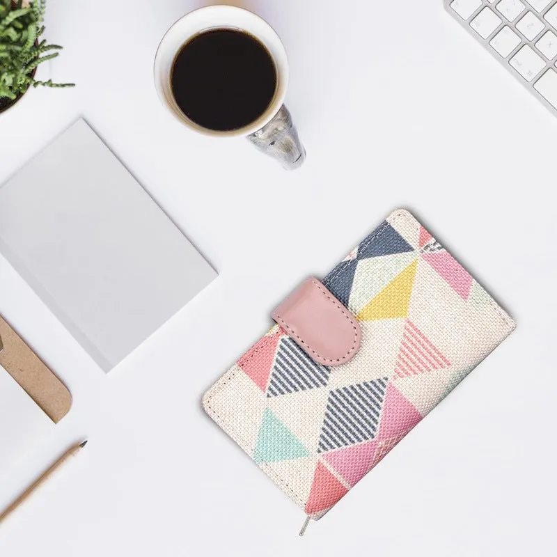 Ladies Wallet Clutch - Stylish Vegan Leather & Fabric | Bifold | Multicolour-Hexagon