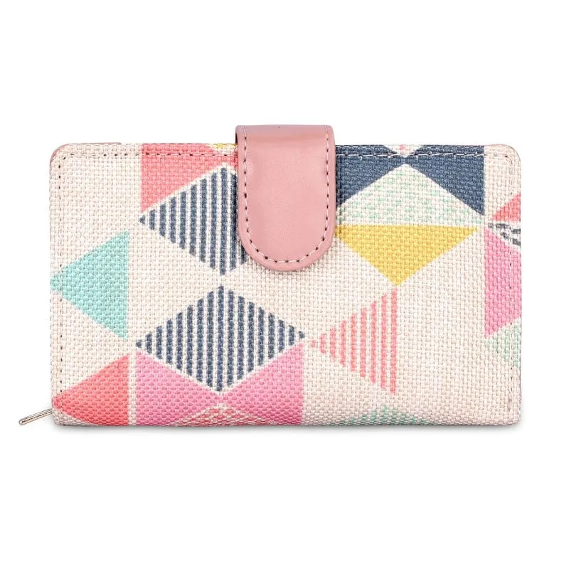 Ladies Wallet Clutch - Stylish Vegan Leather & Fabric | Bifold | Multicolour-Hexagon