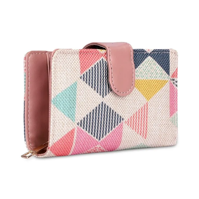 Ladies Wallet Clutch - Stylish Vegan Leather & Fabric | Bifold | Multicolour-Hexagon