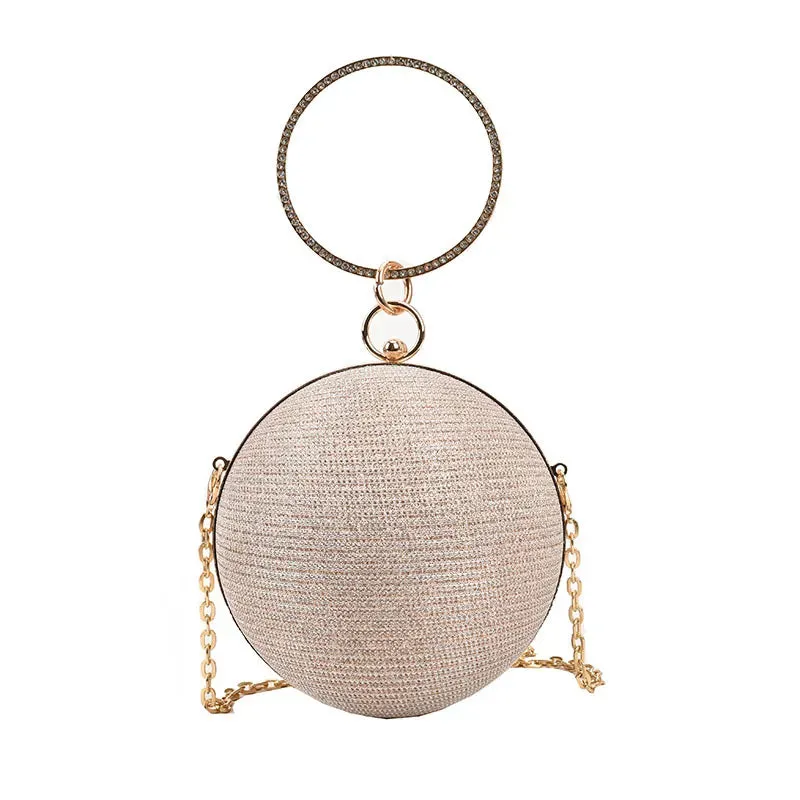 Lady Glams Circular Ring Evening Bag - Elevate Your Elegance with Metal Silver Round Ball Handbags