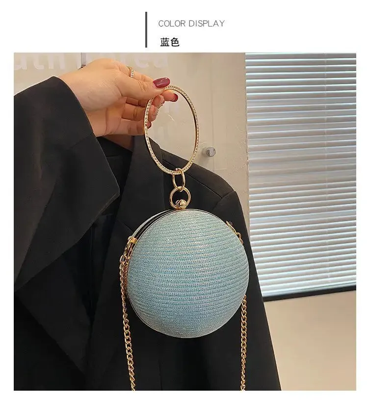 Lady Glams Circular Ring Evening Bag - Elevate Your Elegance with Metal Silver Round Ball Handbags