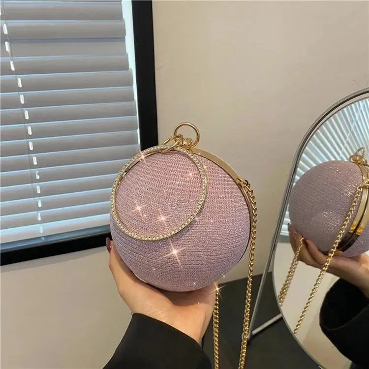 Lady Glams Circular Ring Evening Bag - Elevate Your Elegance with Metal Silver Round Ball Handbags