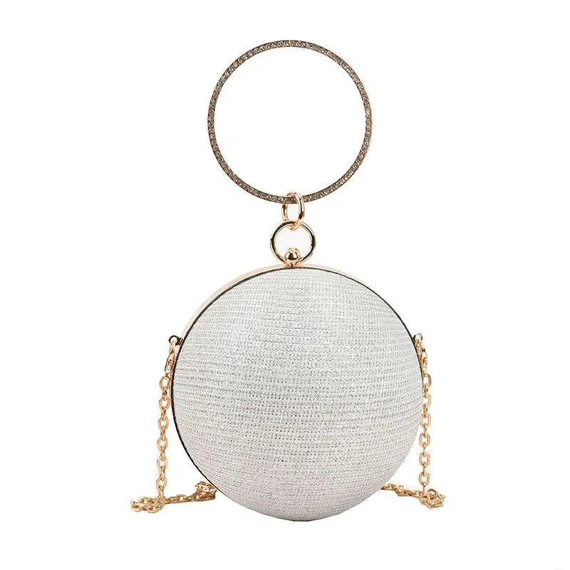 Lady Glams Circular Ring Evening Bag - Elevate Your Elegance with Metal Silver Round Ball Handbags