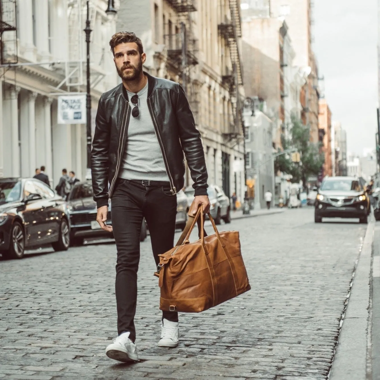 Leather Weekend Bag Cognac Portsmouth