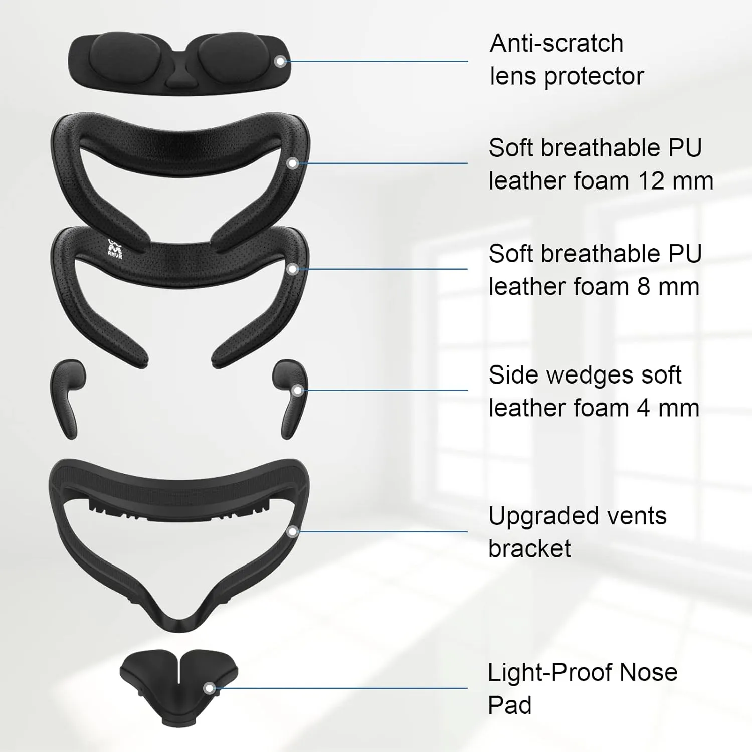 M AMVR Face Pad Compatible with Quest 2 Accessories, Face Pad Foam Replacement, with Fitness Facial Interface, Breathable PU Face Cushion and Lens Protector, Air-Circulation Design (Not for Quest 3)