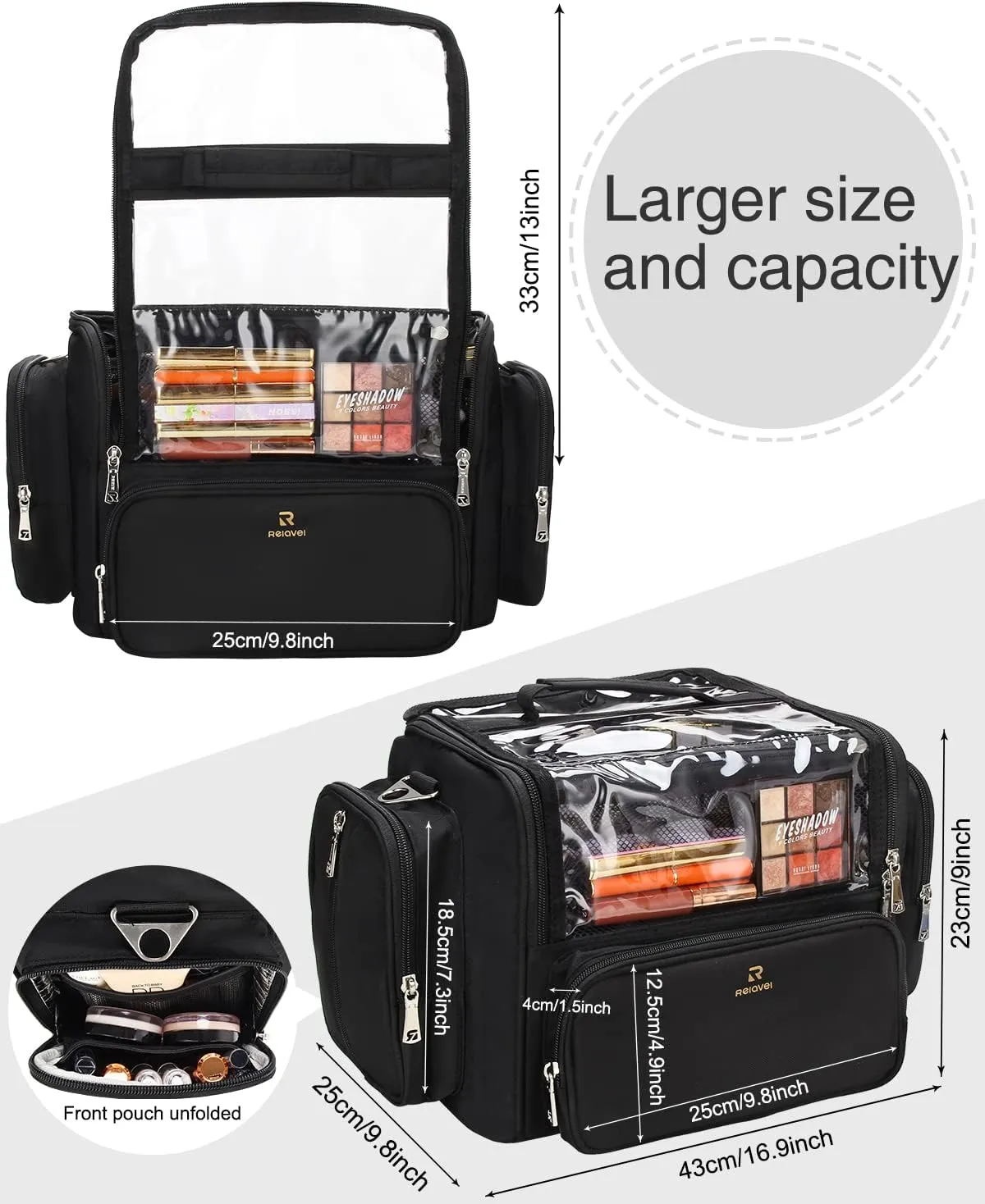 Makeup Brush Bag, Makeup Artist Must Haves, Professional Travel Makeup Brush Case, Extra Large Stand Up Make Up Brush Holder Makeup Organizer, Full Open With Compartments and Shoulder Strap
