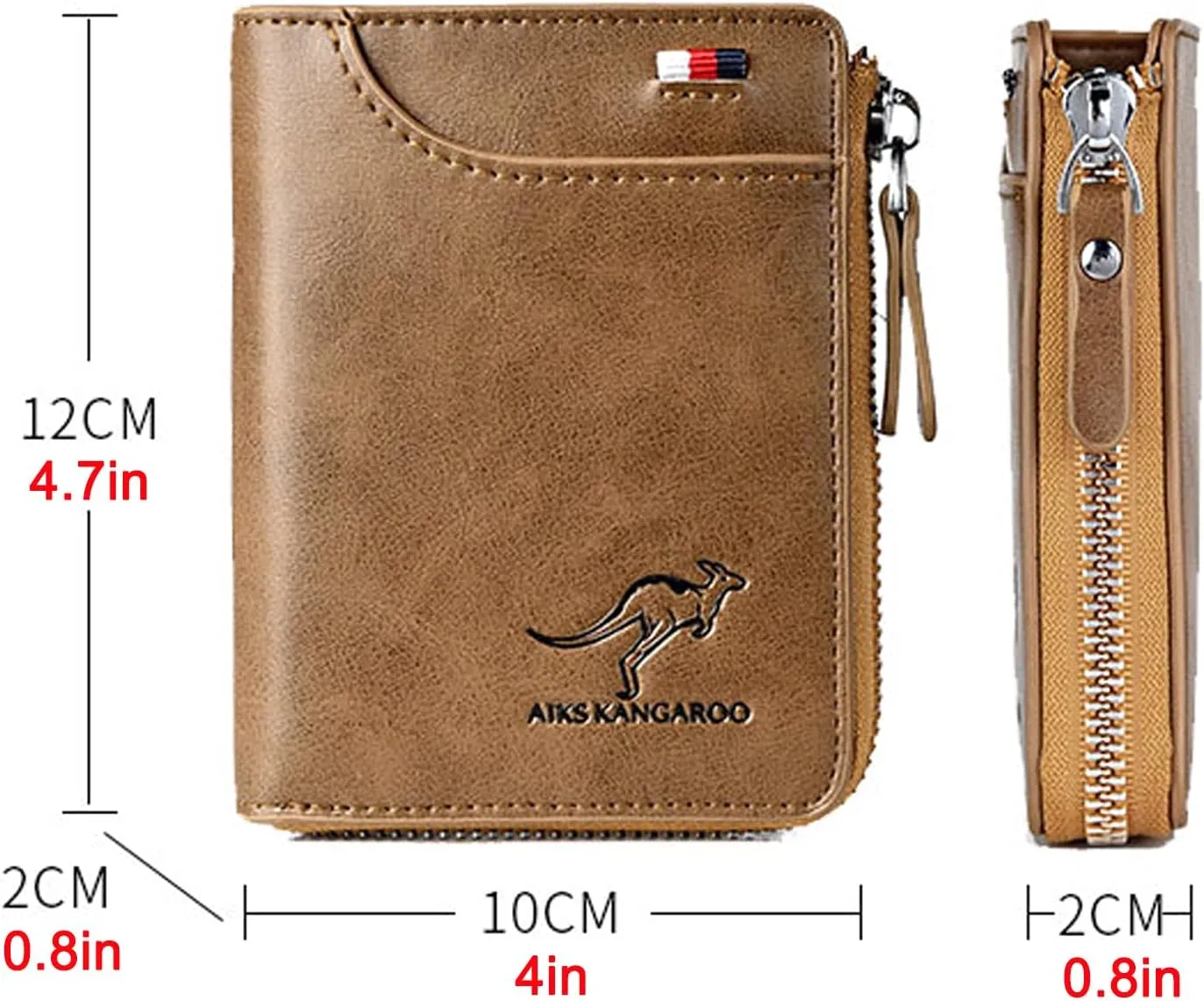 Men Wallet Zipper Purse - Aiks Kangaroo Wallets, RFID Blocking Leather Wallet Credit Card ID Holder Zipper Purse Waterproof (Fiber Silver)