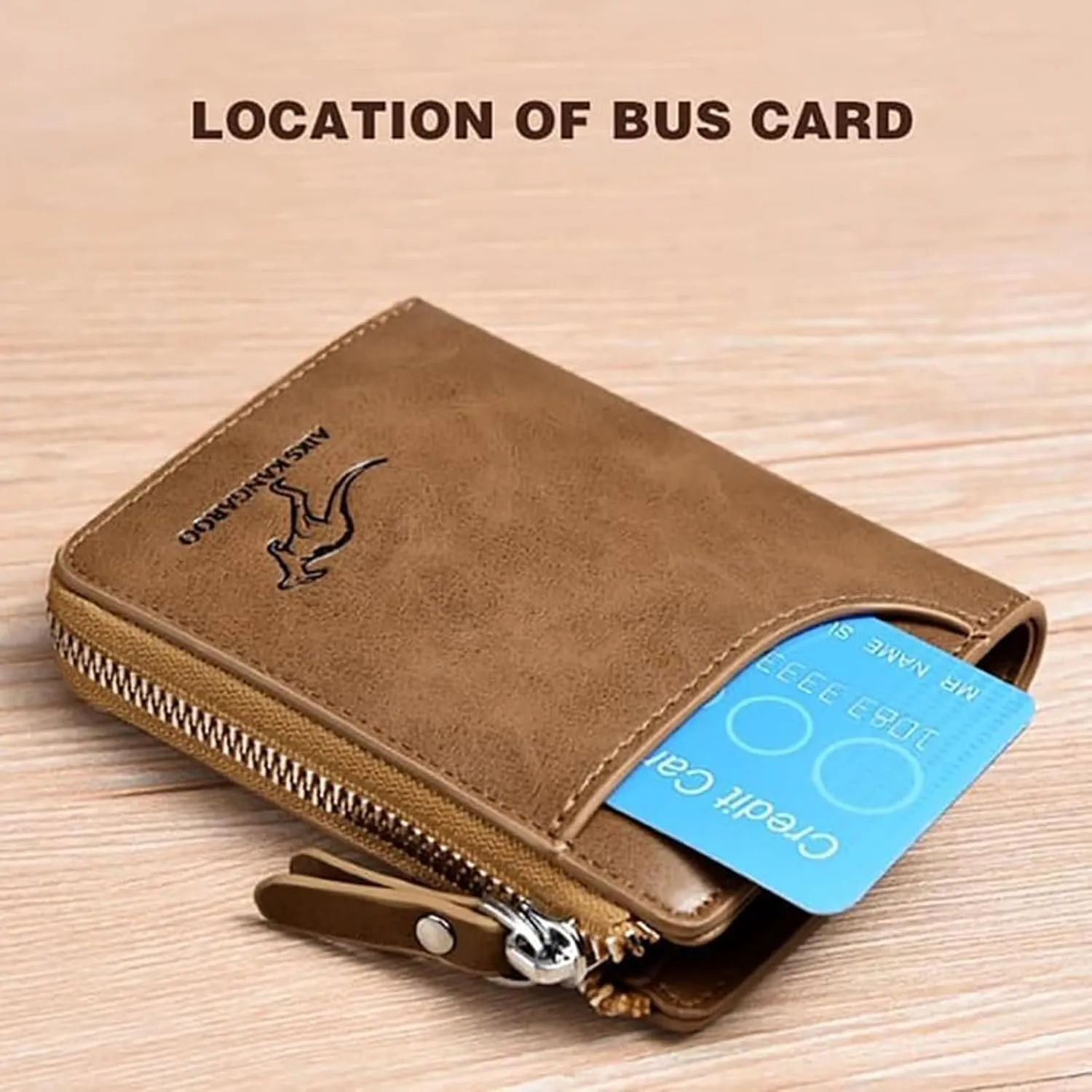 Men Wallet Zipper Purse - Aiks Kangaroo Wallets, RFID Blocking Leather Wallet Credit Card ID Holder Zipper Purse Waterproof (Fiber Silver)