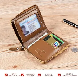 Men Wallet Zipper Purse - Aiks Kangaroo Wallets, RFID Blocking Leather Wallet Credit Card ID Holder Zipper Purse Waterproof (Fiber Silver)