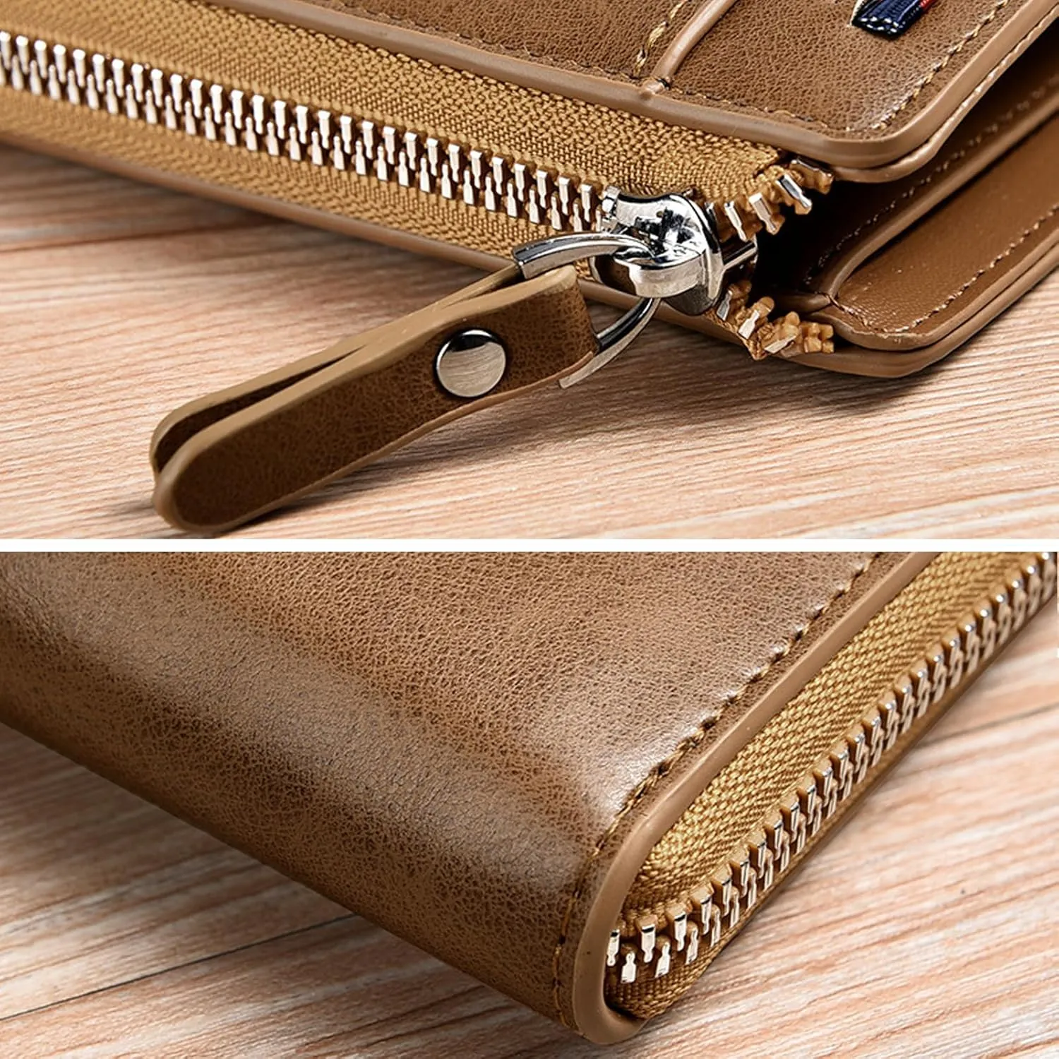 Men Wallet Zipper Purse - Aiks Kangaroo Wallets, RFID Blocking Leather Wallet Credit Card ID Holder Zipper Purse Waterproof (Fiber Silver)