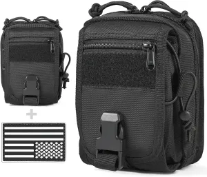 Multipurpose Tactical Molle Belt Pouch EDC Gadget Organizer Slim Utility Waist Bag with Compass Buckle Carabiner Phone Holster Tool Kit Pack Large