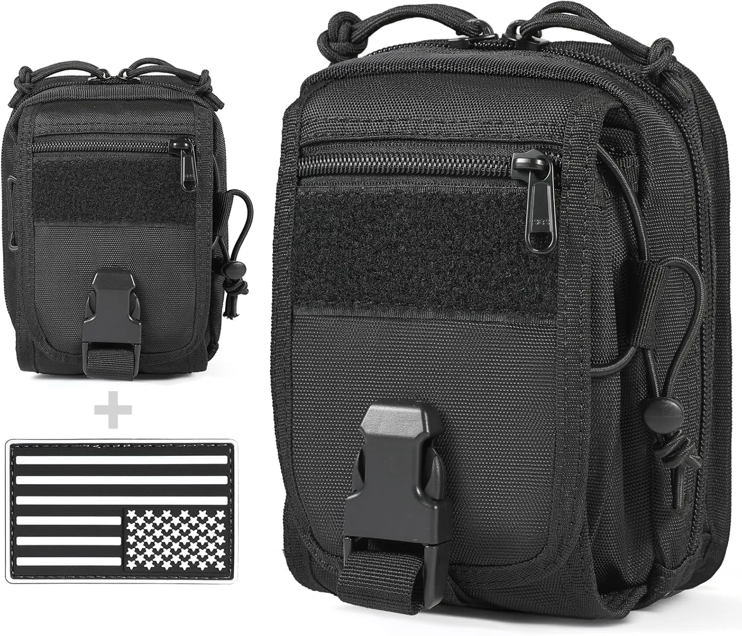 Multipurpose Tactical Molle Belt Pouch EDC Gadget Organizer Slim Utility Waist Bag with Compass Buckle Carabiner Phone Holster Tool Kit Pack Large