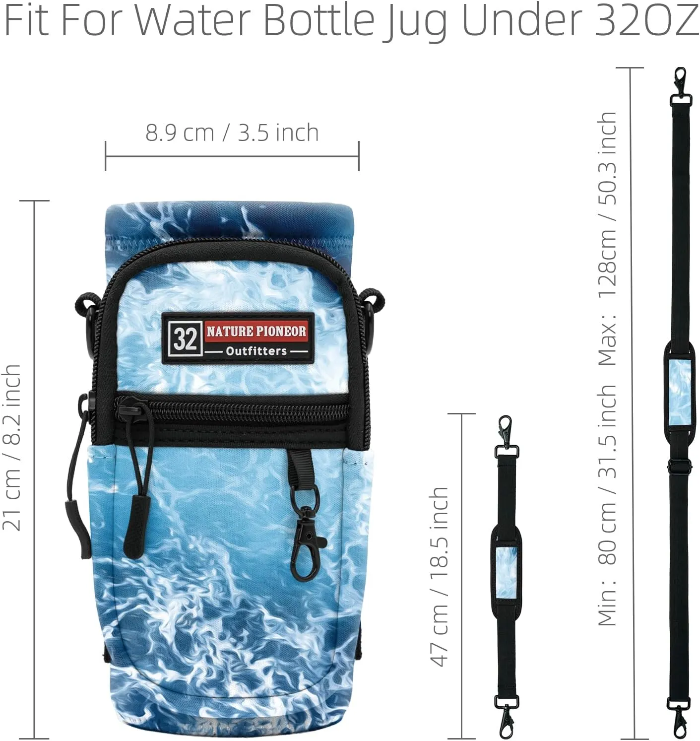 NATURE PIONEOR Water Bottle Holder with Strap,Water Bottle Carrier Bag Sling Sleeve with Adjustable Shoulder Strap & Handle and Large Phone Pocket for Walking,Hiking,Travelling for 25oz/32oz/40oz/64oz