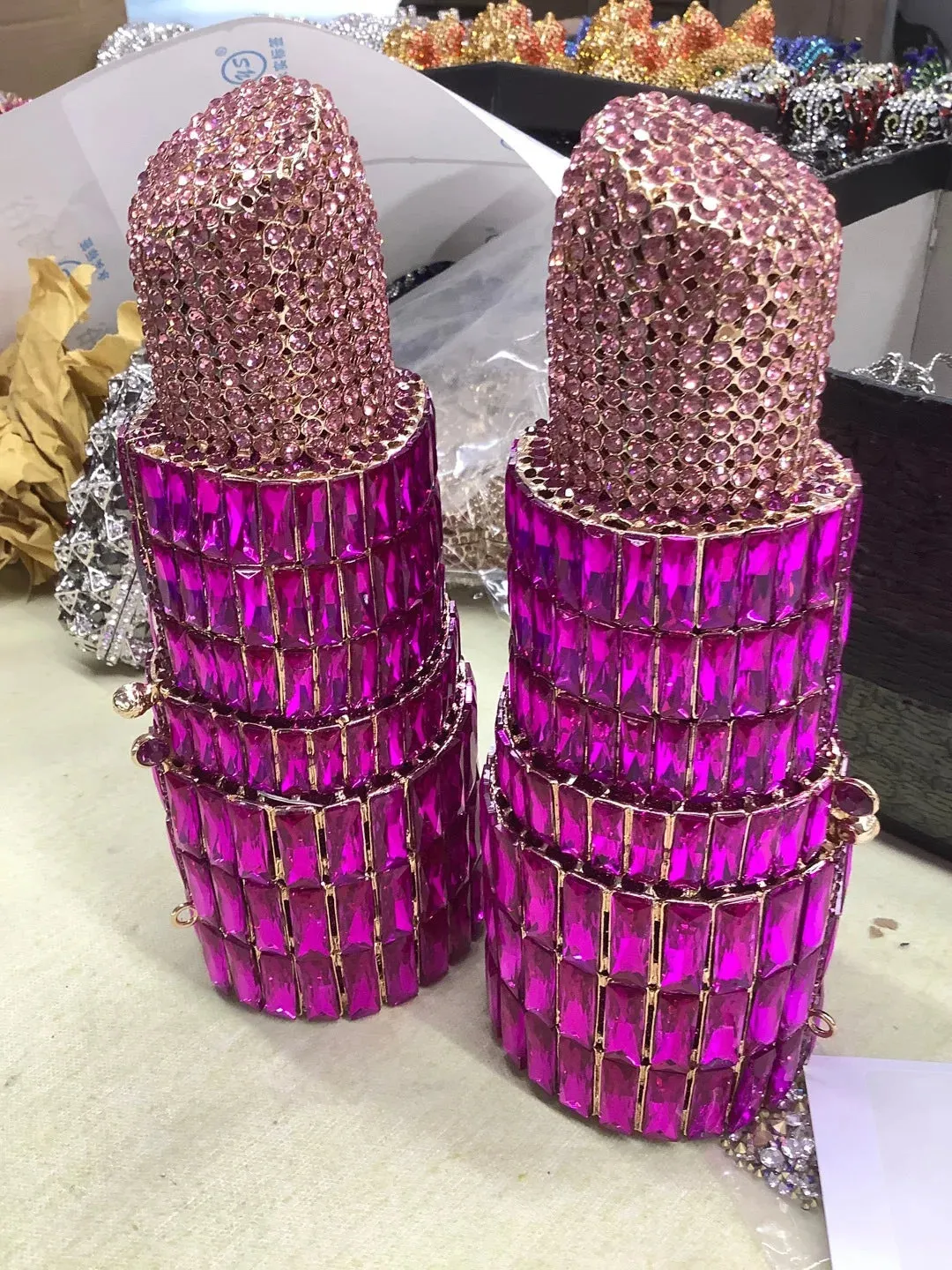 NEW Lipstick Shaped Crystal Purses - Luxury Diamond Clutch Bags