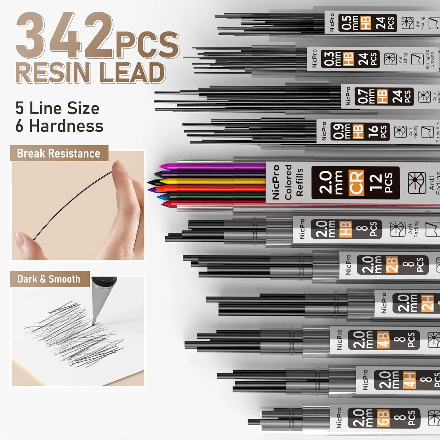 Nicpro 37PCS Art Mechanical Pencil Set, 4PCS Metal Drafting Pencil 0.3mm, 0.5 mm, 0.7 mm, 0.9 mm & 2PCS 2mm Lead Holder (6B 4B 2B HB 2H 4H Colors)