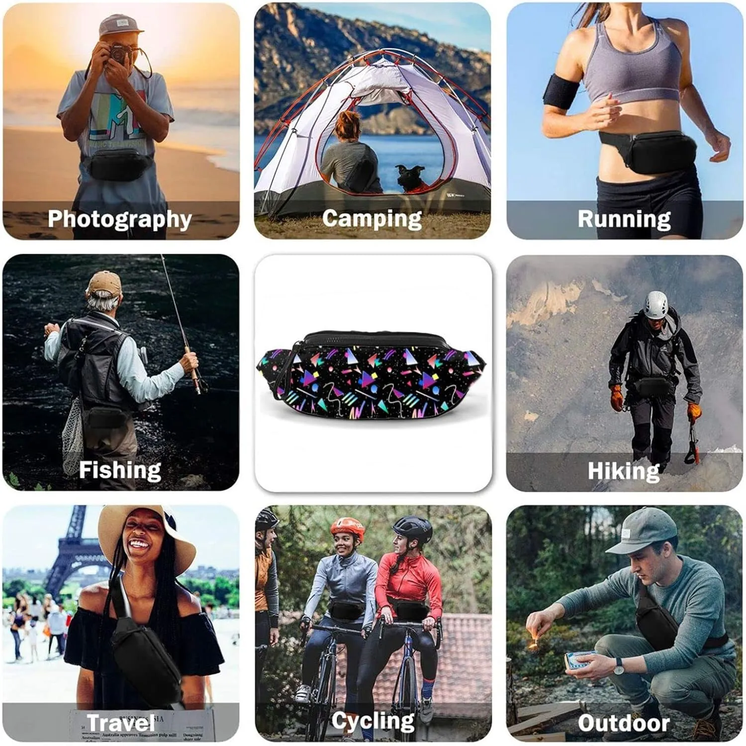 Retro 80S 90S Fanny Waist Bag Pack Casual Chest Bag Waist Packs Everywhere Belt Bag Sling Bag for Women Men