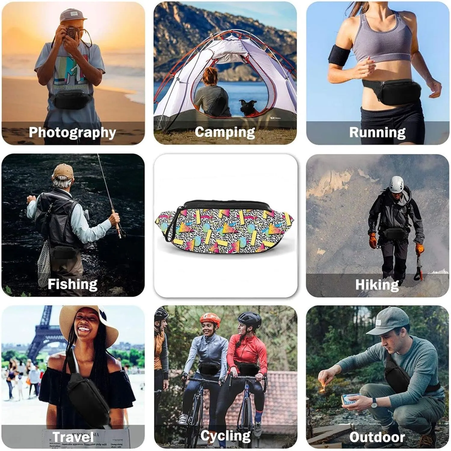 Retro 80S 90S Fanny Waist Bag Pack Casual Chest Bag Waist Packs Everywhere Belt Bag Sling Bag for Women Men