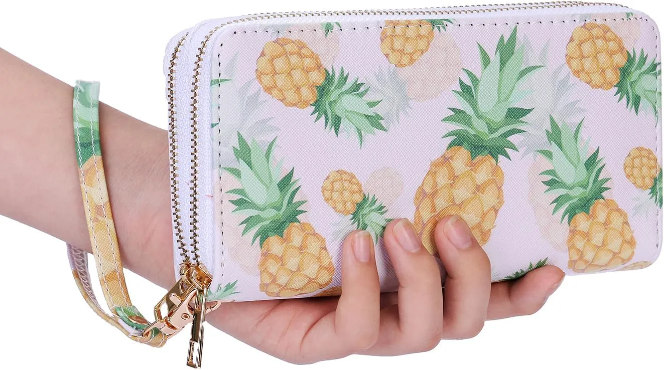 RFID Blocking Double Zip Wallet for Women Large Wristlet Clutch Bag Multi Card Holder Phone Case with Purse
