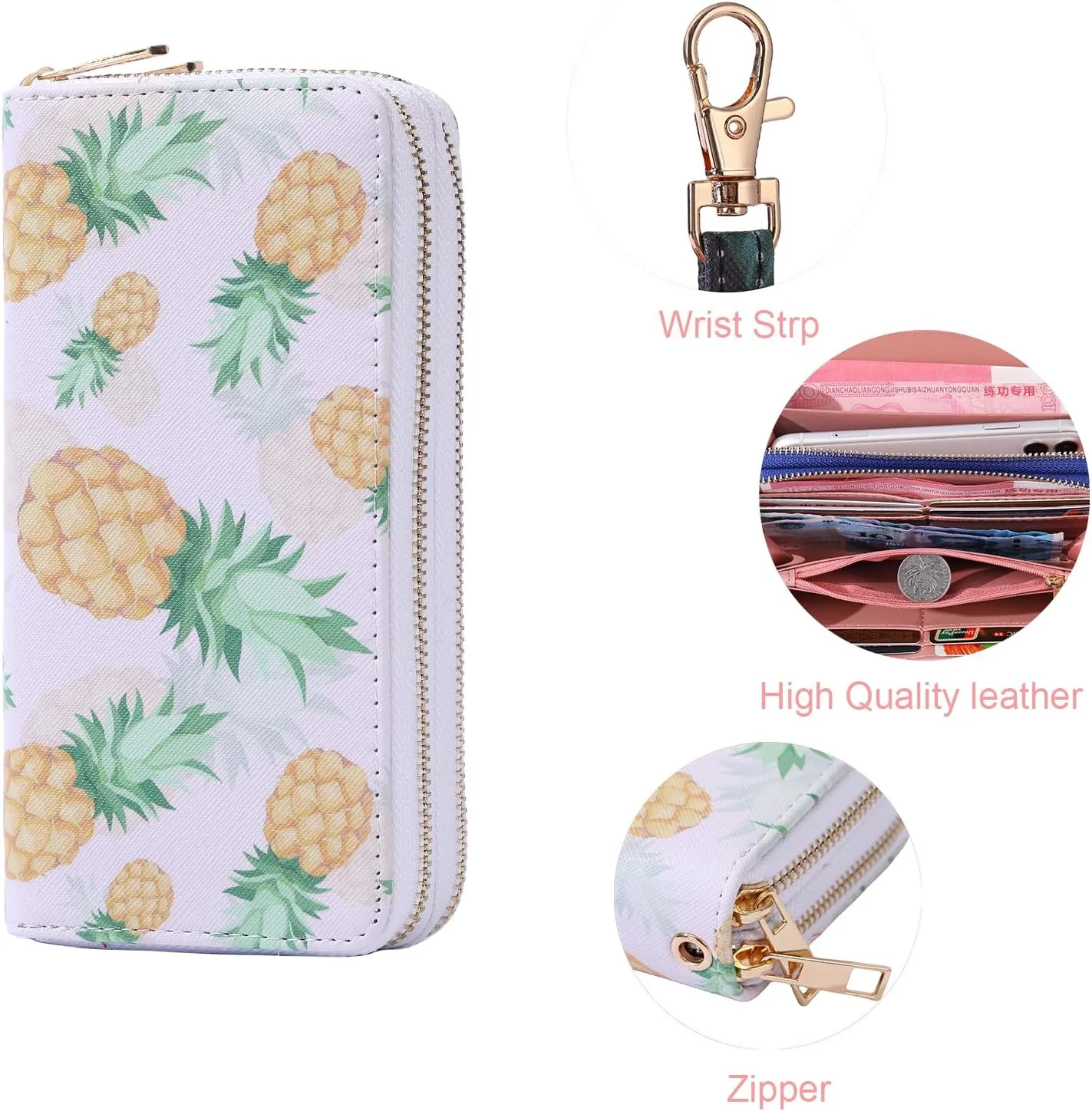 RFID Blocking Double Zip Wallet for Women Large Wristlet Clutch Bag Multi Card Holder Phone Case with Purse