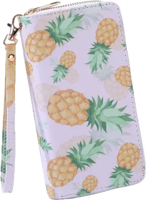 RFID Blocking Double Zip Wallet for Women Large Wristlet Clutch Bag Multi Card Holder Phone Case with Purse