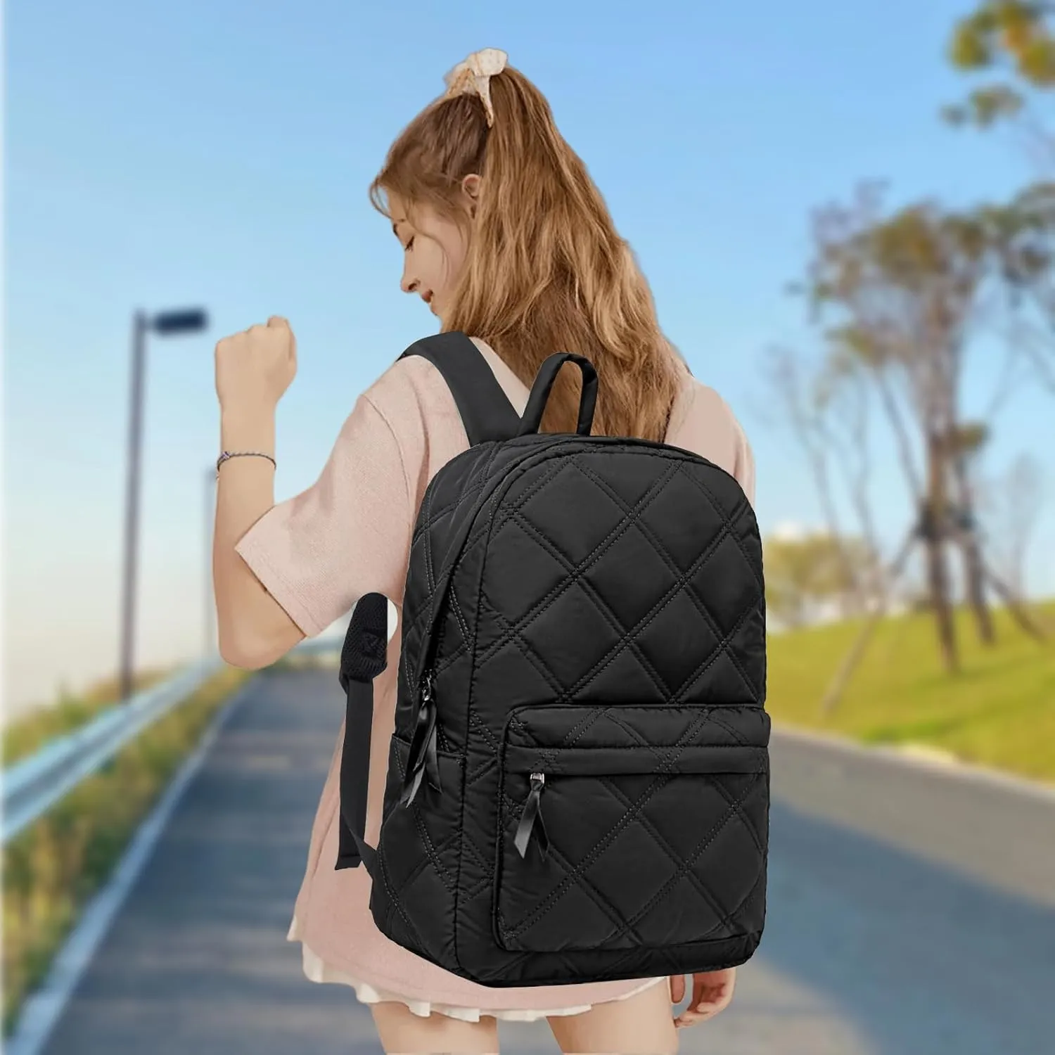 School Backpack Teen Girls Lightweight Bookbags Elementary Middle School College Back Pack Women Laptop Casual Daypacks (Black)