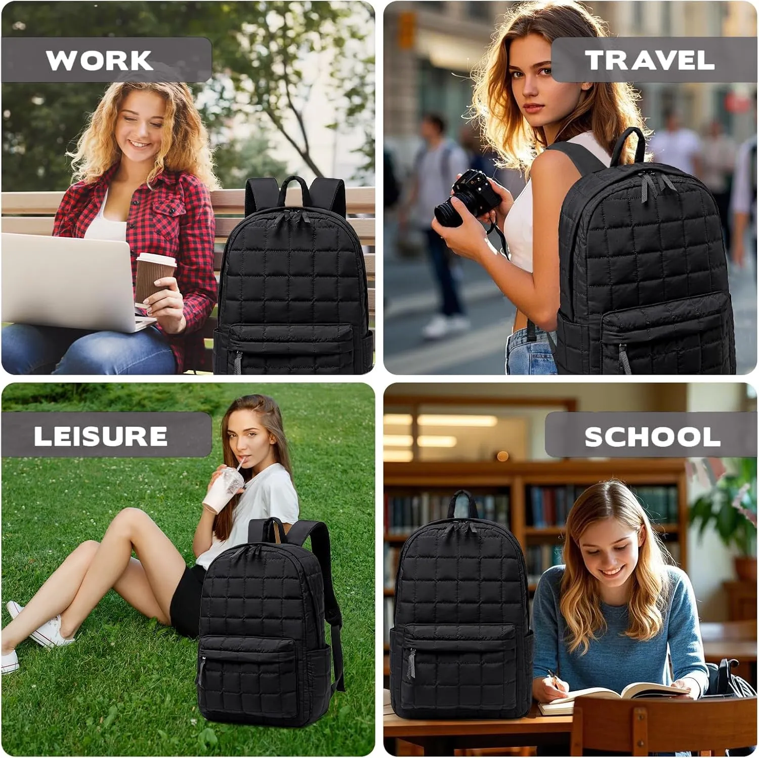 School Backpack Teen Girls Lightweight Bookbags Elementary Middle School College Back Pack Women Laptop Casual Daypacks (Black)