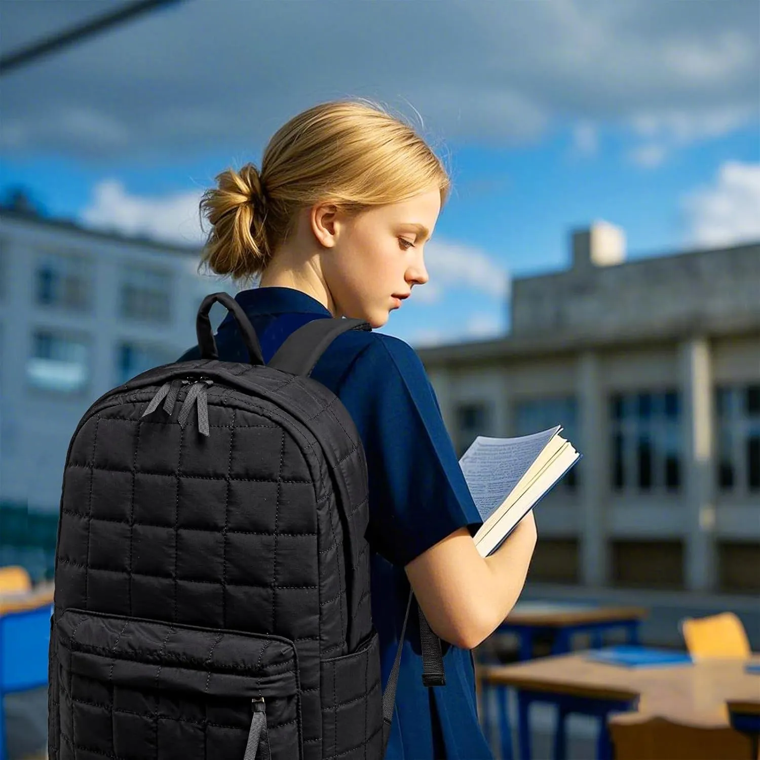School Backpack Teen Girls Lightweight Bookbags Elementary Middle School College Back Pack Women Laptop Casual Daypacks (Black)