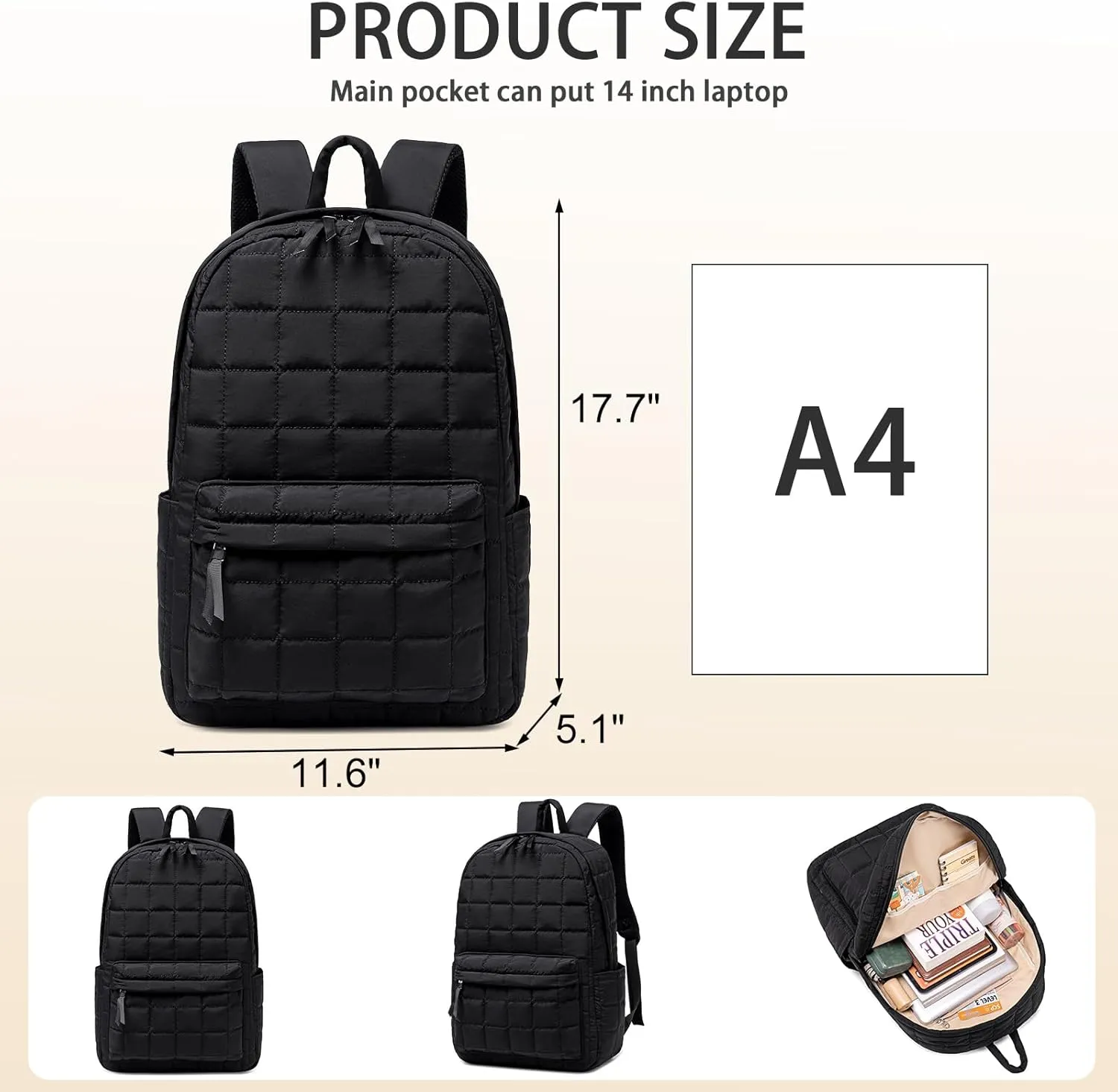 School Backpack Teen Girls Lightweight Bookbags Elementary Middle School College Back Pack Women Laptop Casual Daypacks (Black)