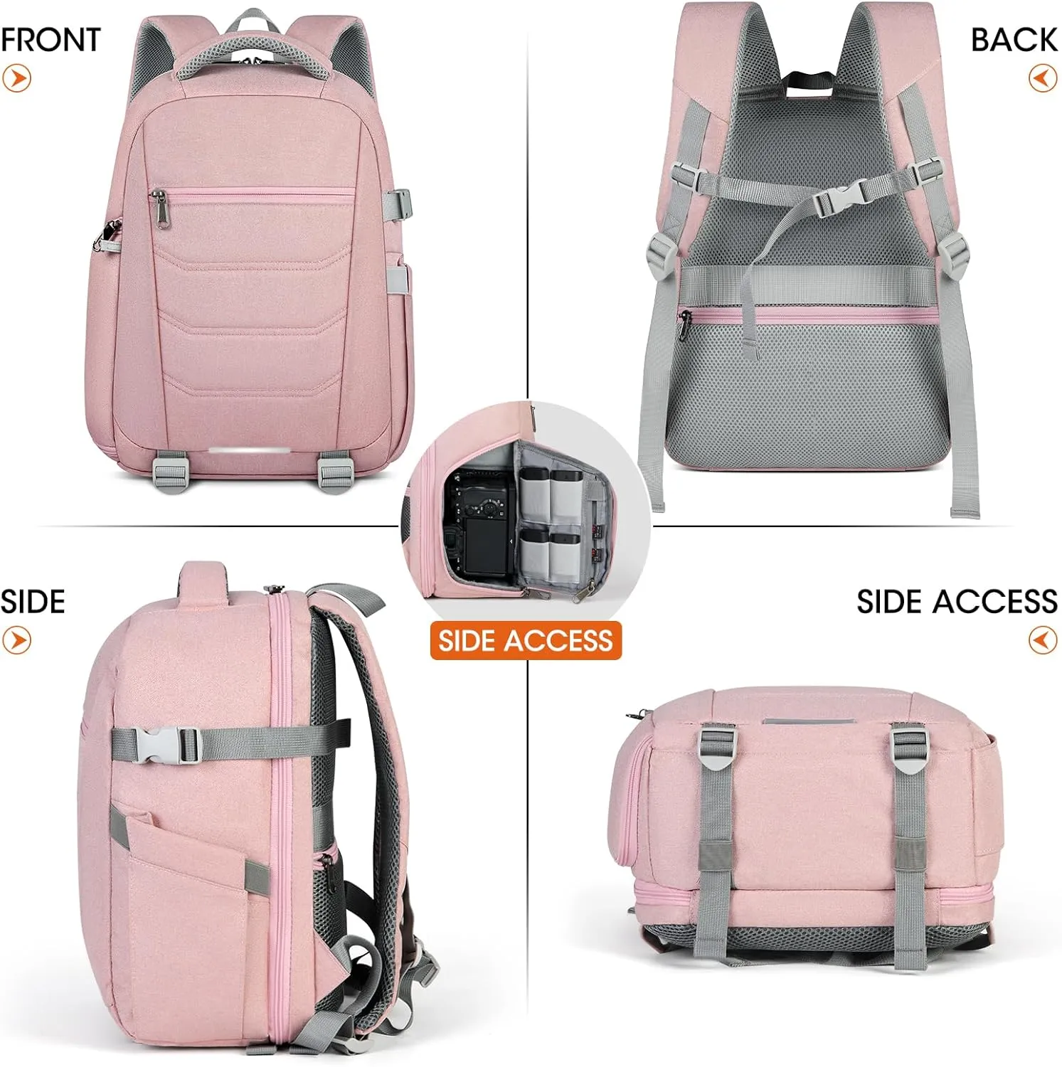 SDYSM Camera Bag Backpack Professional for DSLR SLR Mirrorless Camera Waterproof Laptop Back Pack 14 Inch with Rain Cover Anti Theft Travel Case Large Capacity Photography Backpack Pink