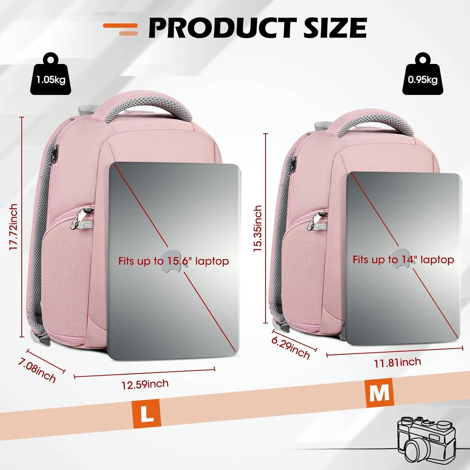 SDYSM Camera Bag Backpack Professional for DSLR SLR Mirrorless Camera Waterproof Laptop Back Pack 14 Inch with Rain Cover Anti Theft Travel Case Large Capacity Photography Backpack Pink