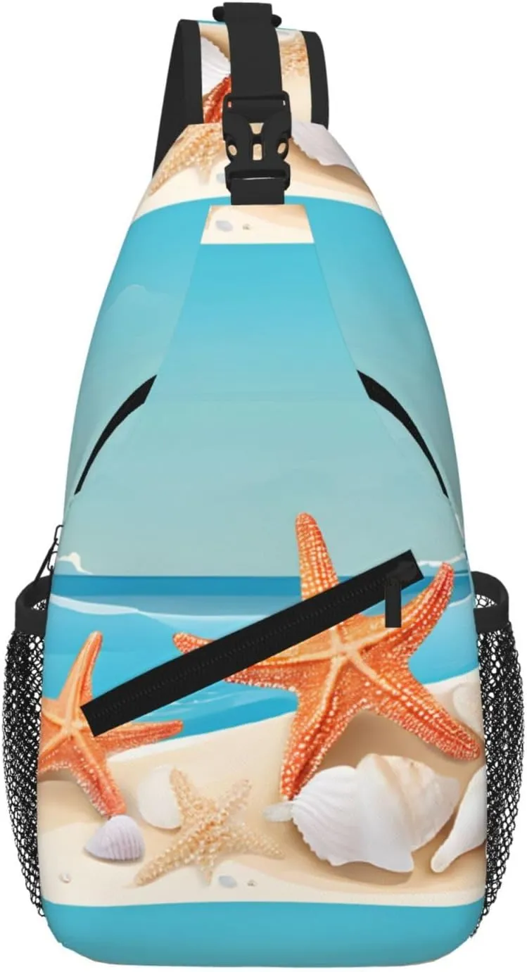 Seashells Sand Crossbody Chest Bag Sling Backpack for Travel Work Casual Use Shoulder Pack