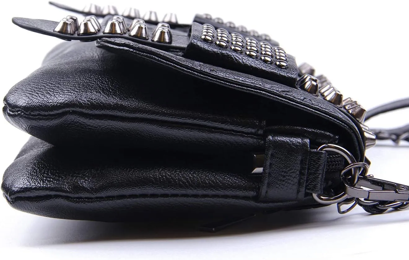 SUKUTU Womens Punk Skull Rivet Shoulder Bag PU Leather Goth Crossbody Bag with Chain Wallet Purse for Girls