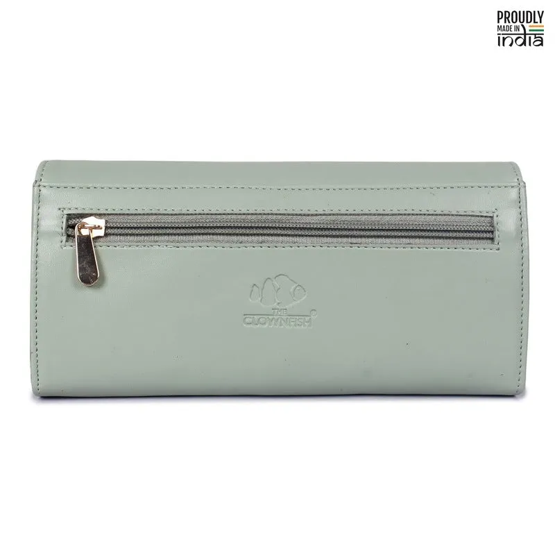 THE CLOWNFISH Ivana Series Womens Wallet - Premium Faux Leather | Adjustable Strap | Slim Design | Pistachio Green