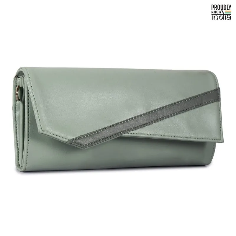 THE CLOWNFISH Ivana Series Womens Wallet - Premium Faux Leather | Adjustable Strap | Slim Design | Pistachio Green