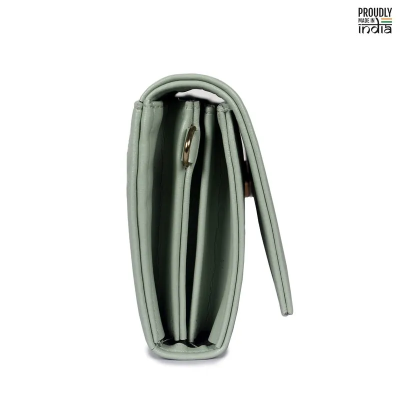 THE CLOWNFISH Ivana Series Womens Wallet - Premium Faux Leather | Adjustable Strap | Slim Design | Pistachio Green