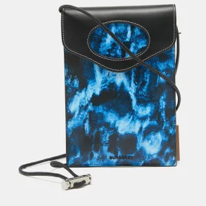 Trendy Inspired Burberry Blue/black Water Camo Print Leather Pocket Phone Pouch Crossbody Bag