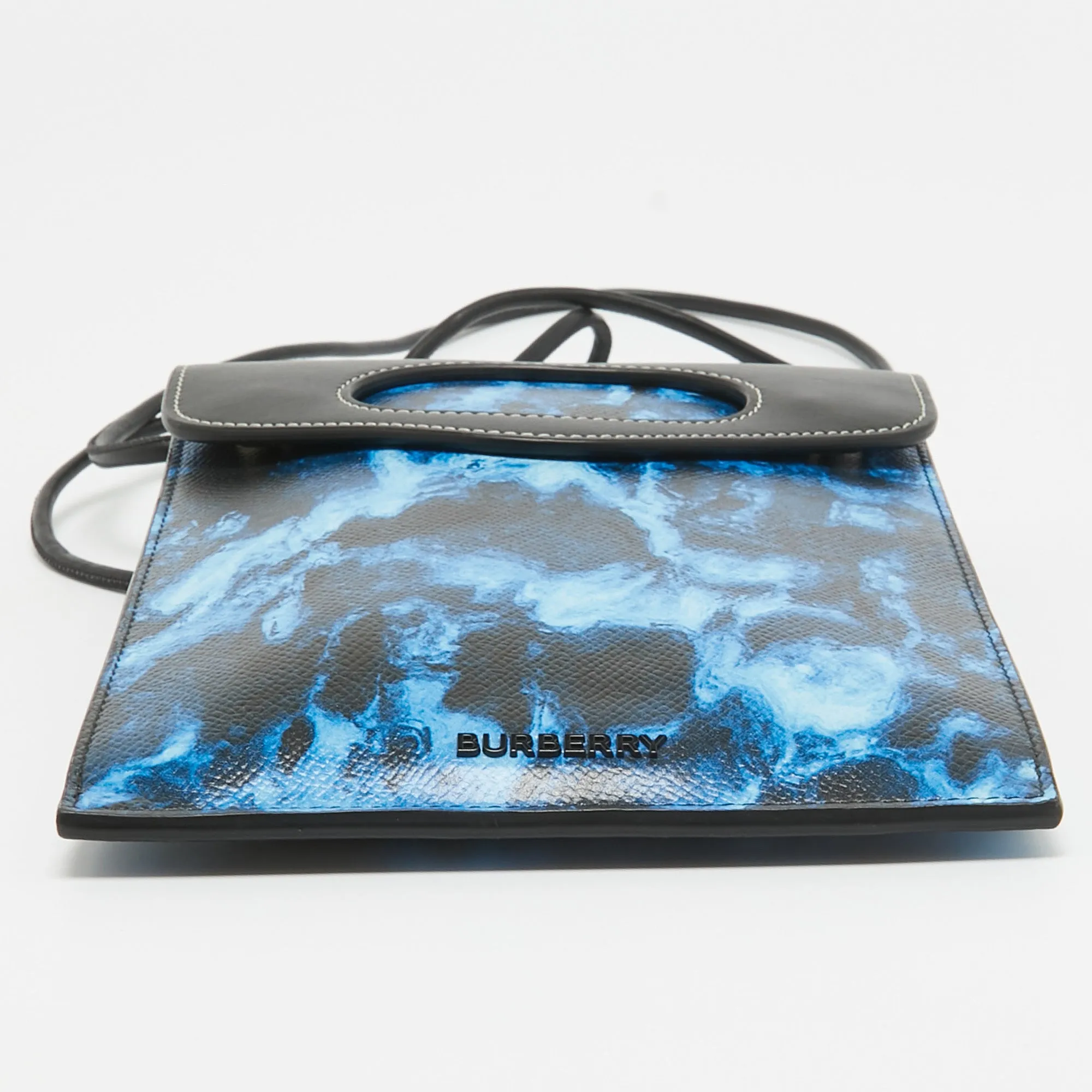 Trendy Inspired Burberry Blue/black Water Camo Print Leather Pocket Phone Pouch Crossbody Bag