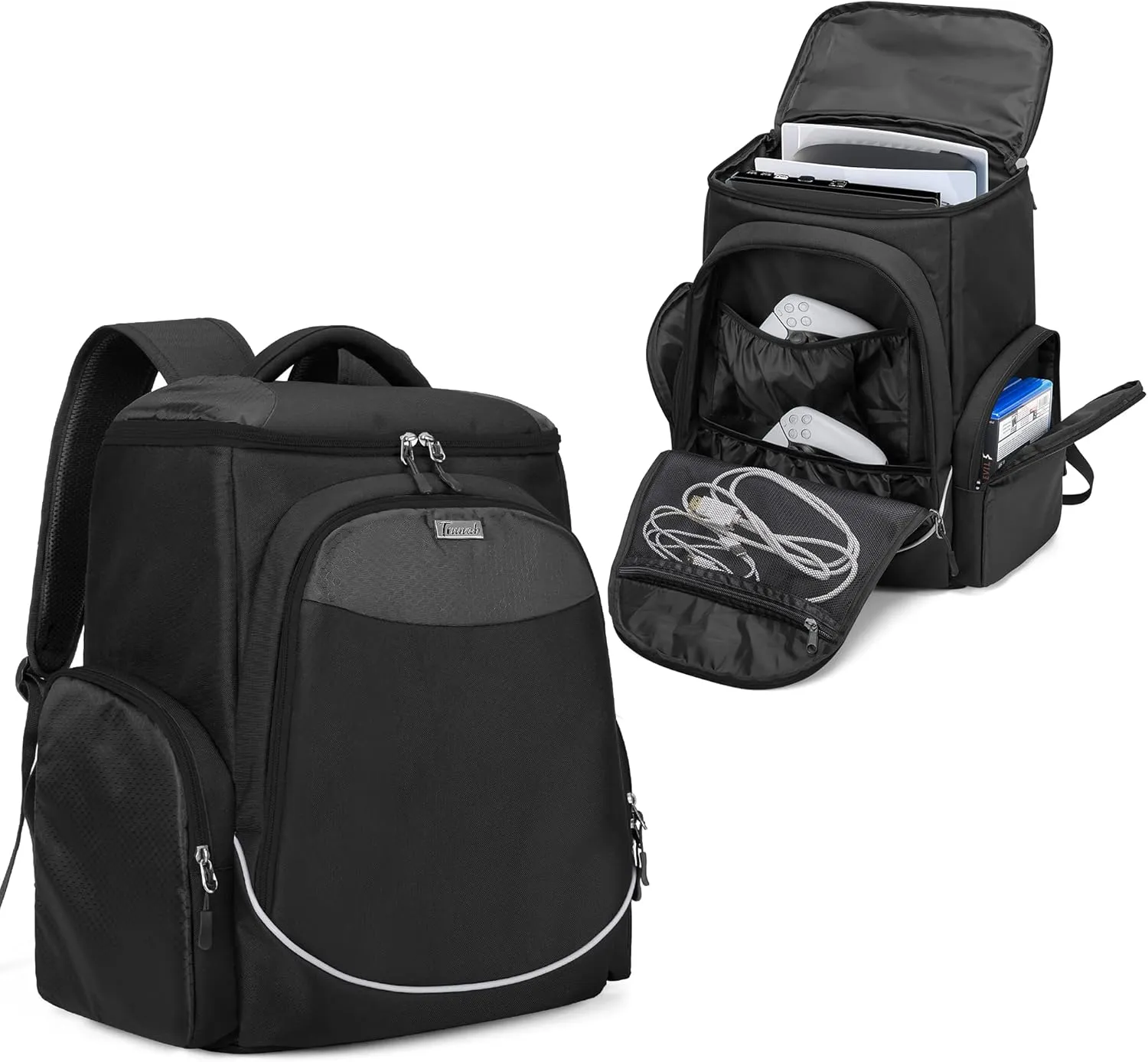 Trunab Gaming Console Backpack Compatible with Playstation 5 / PS5 Slim / PS4 / Xbox One, Travel Carrying Bag with Multiple Pockets for 15.6 Laptop and Gaming Accessories